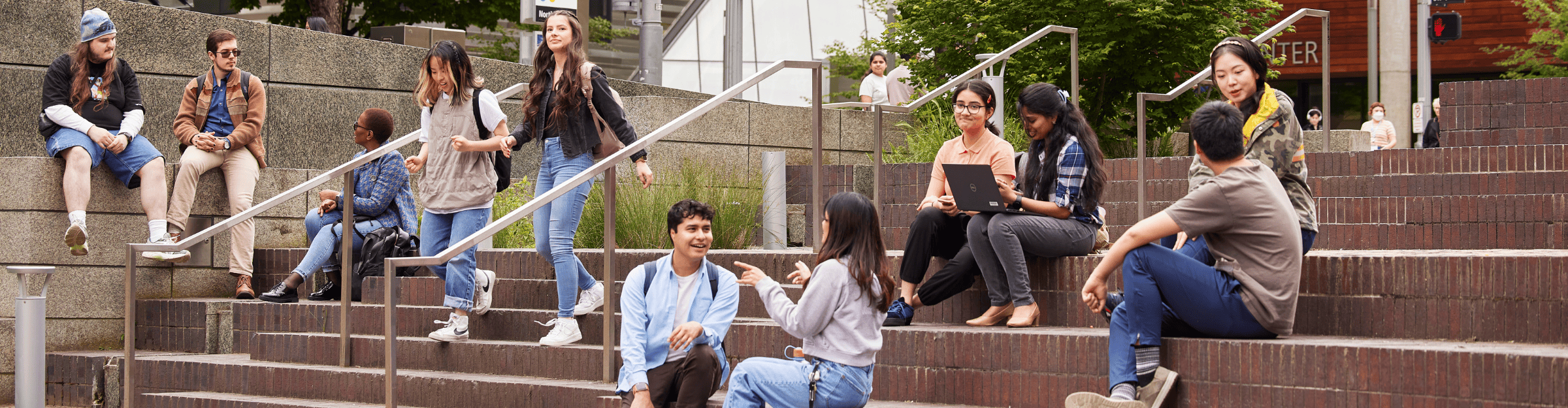 students on urban plaza